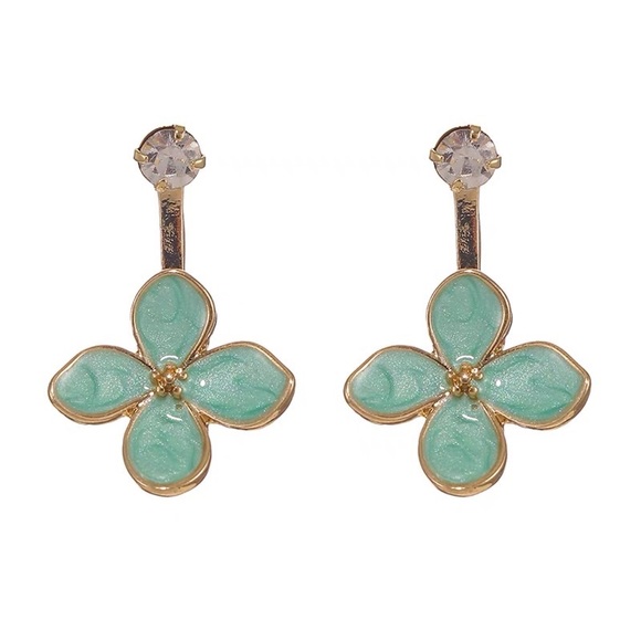 Enamel Pastel blue floral loop earrings - Picture 5 of 5